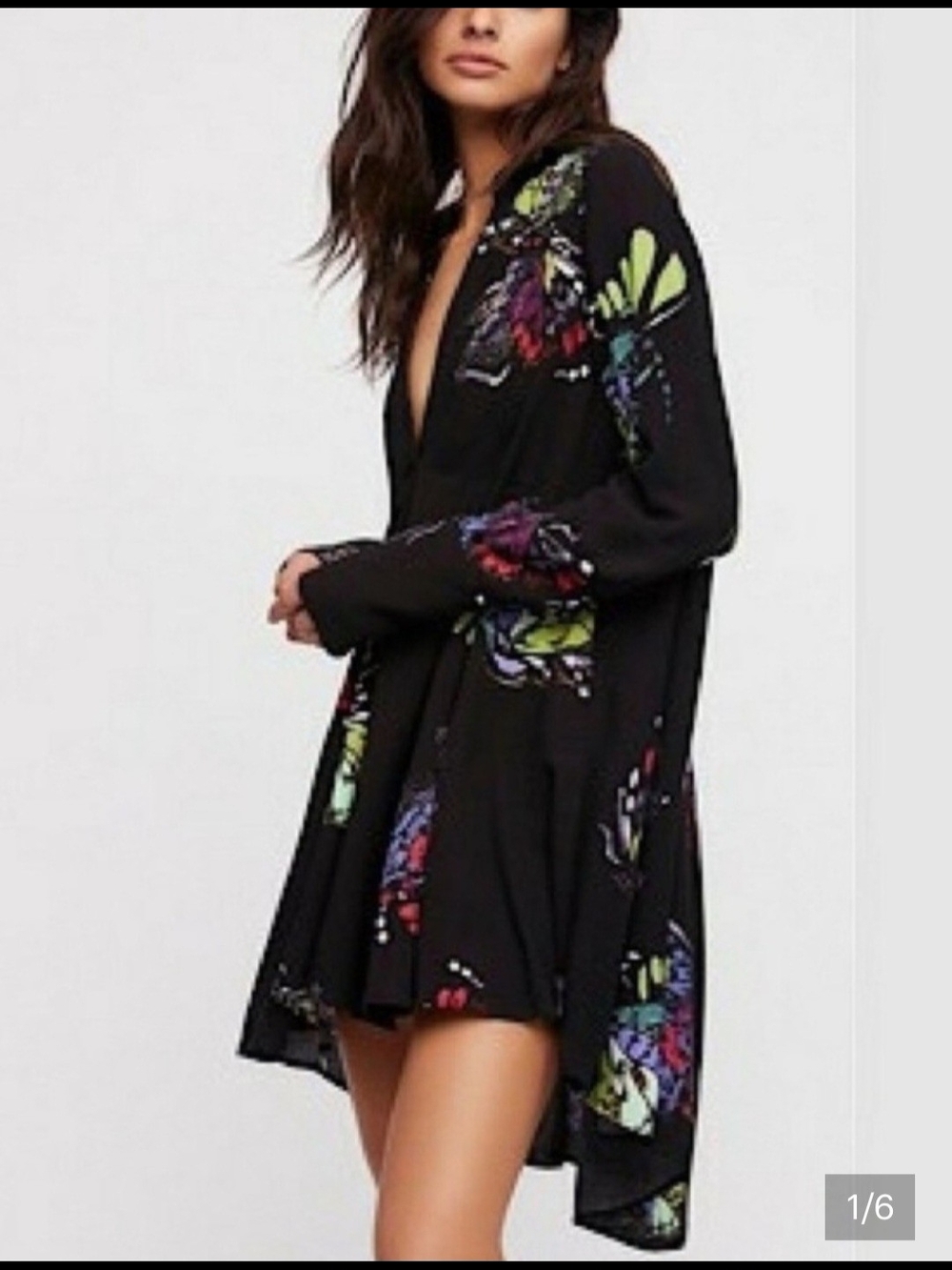 B5 Free People Black Dress with Pink & Purple Floral Accents